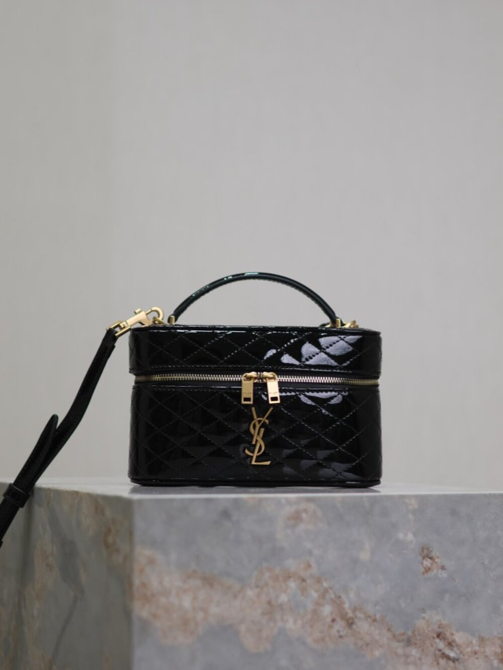 Saint Laurent Gaby Black Leather Makeup Bag